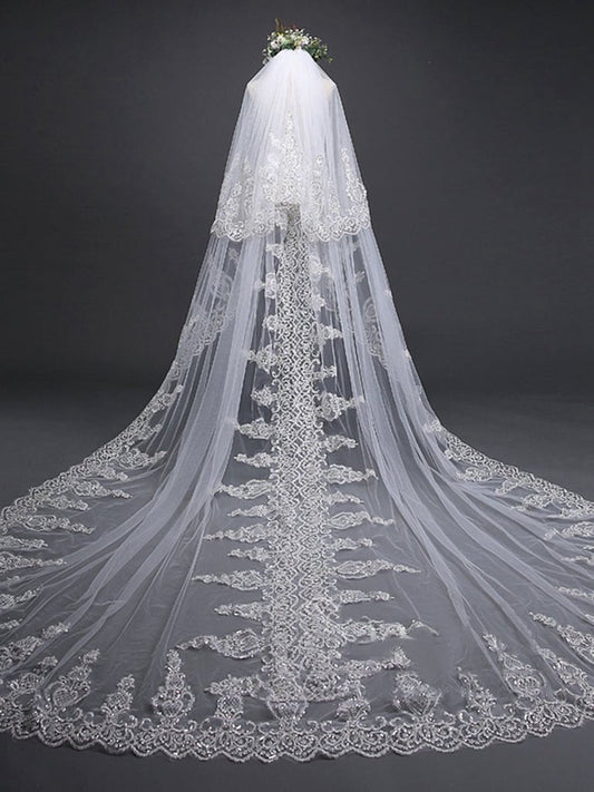 Exquise Floral Lace with Shaped Edge Cathedral Veil Bridal Veil Wedding Veil