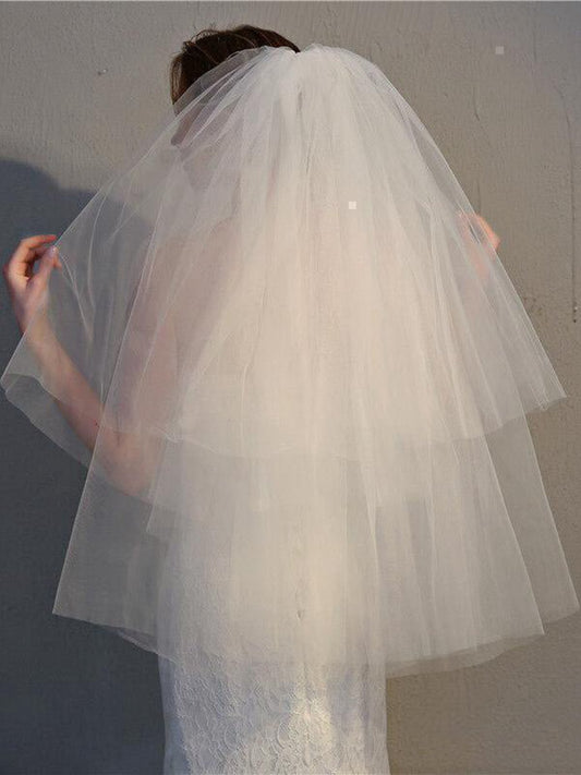 Simple Two Tier Ivory Short Wedding Veils