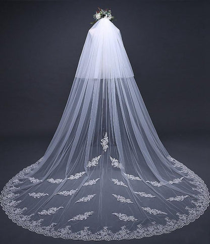 Ivory Tulle & Lace Cathedral Veil Blusher Veil