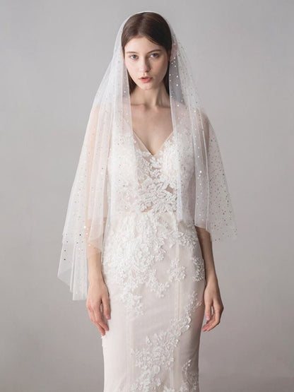 Shiny Bridal Veils with Gold Star Sparkly Wedding Veil