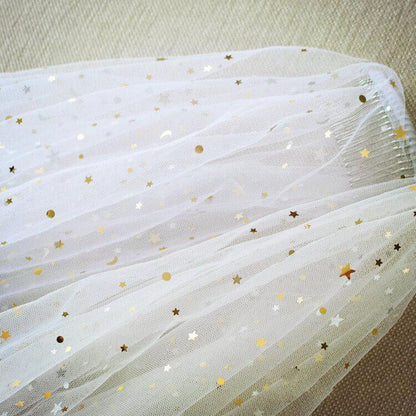 Shiny Bridal Veils with Gold Star Sparkly Wedding Veil