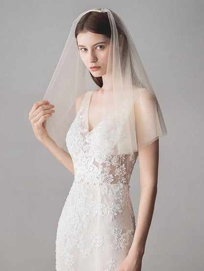 Simple Champagne Short Wedding Veils Blusher Veil