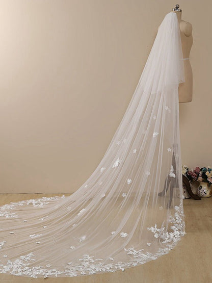 Delicate Flower Lace Cathedral Veil Bridal Veil Wedding Veil