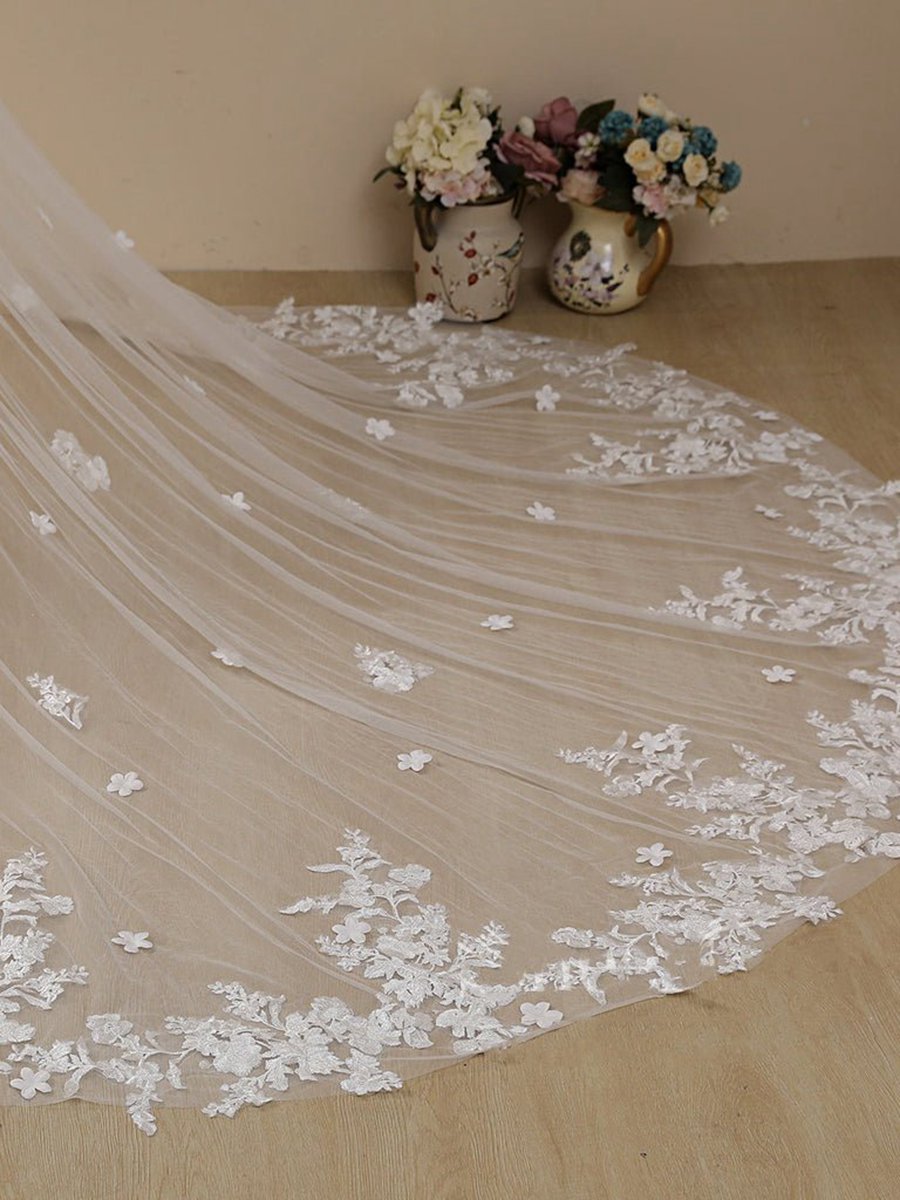 Delicate Flower Lace Cathedral Veil Bridal Veil Wedding Veil