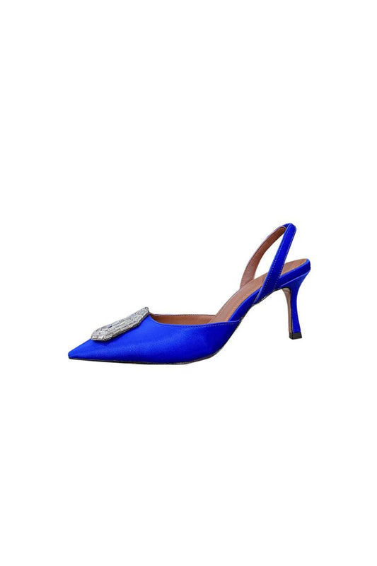 Satin Buckled Mid Heel Stiletto Sandals