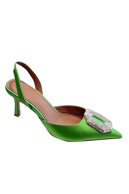 Satin Buckled Mid Heel Stiletto Sandals