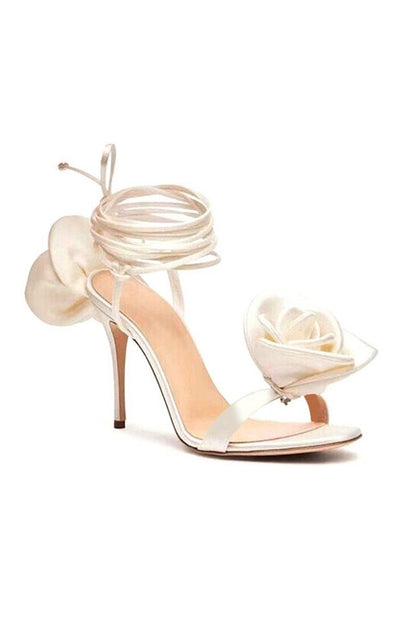 Red Flower Lace Up High Heel Sandals
