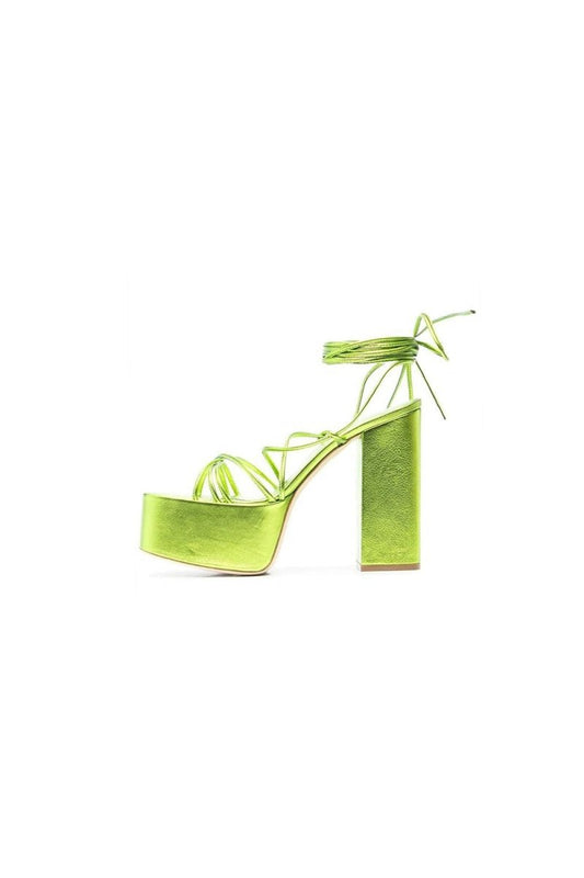 Lace Up Leather High Heel Platform Sandals