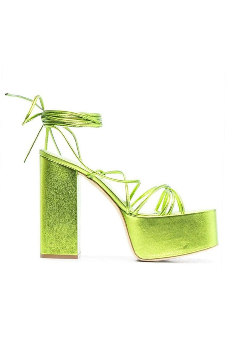 Lace Up Leather High Heel Platform Sandals