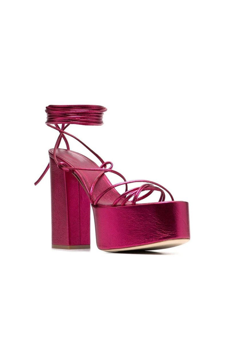 Lace Up Leather High Heel Platform Sandals