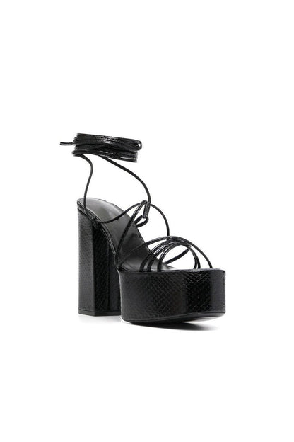 Lace Up Leather High Heel Platform Sandals