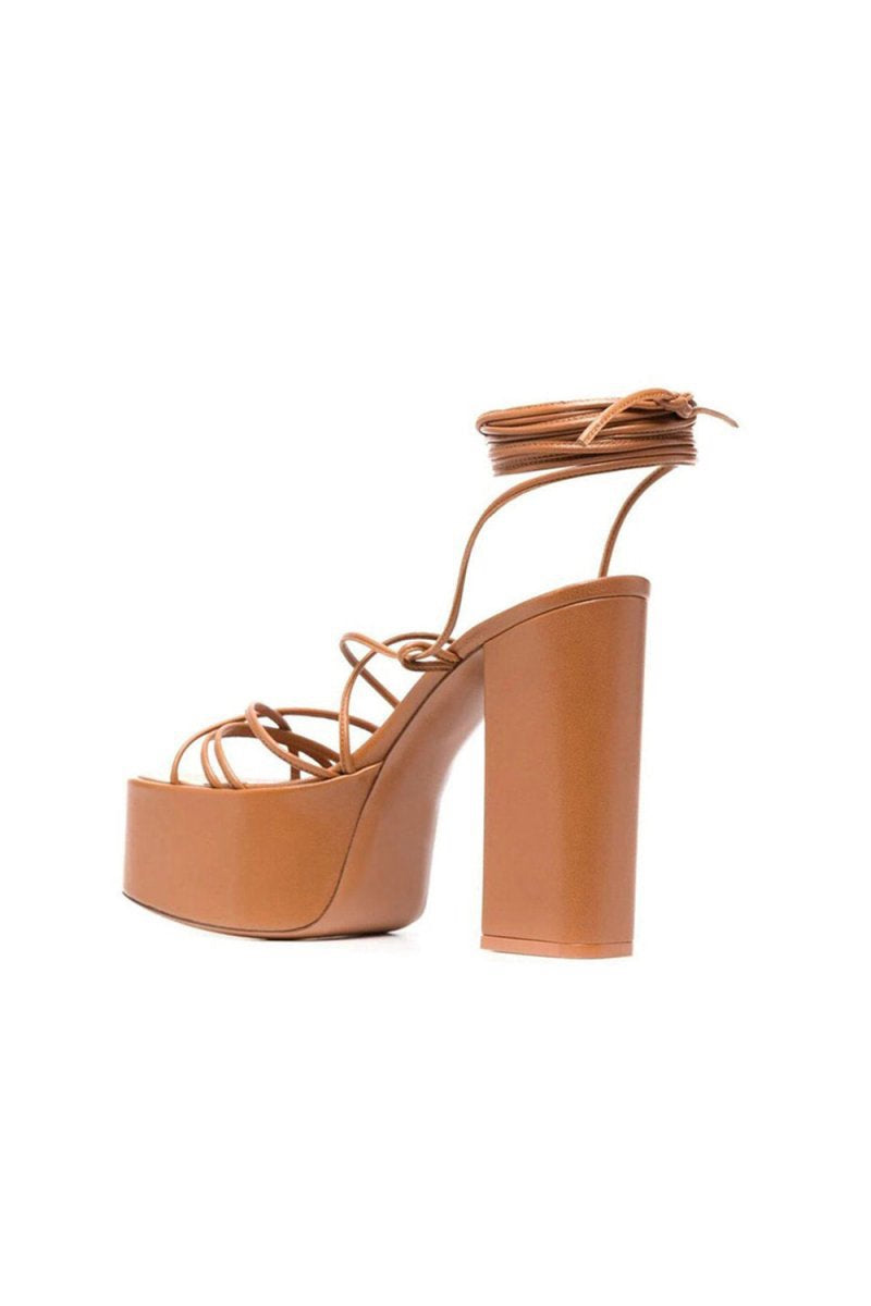 Lace Up Leather High Heel Platform Sandals