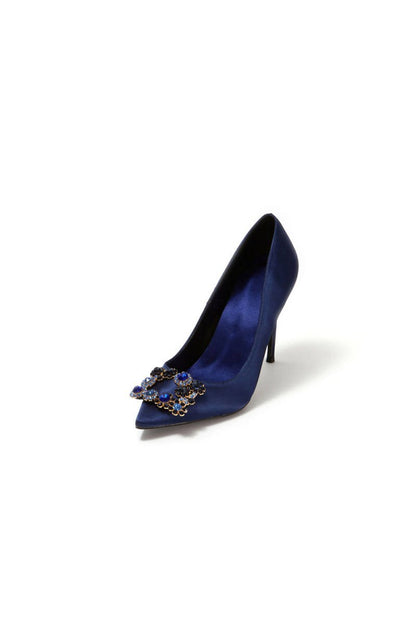 Wedding Satin Pointed Toe Rhinestones Buckle Stiletto Heel Pumps