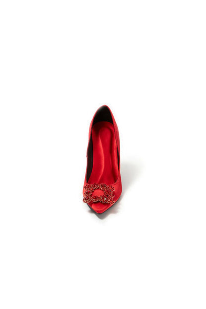 Wedding Satin Pointed Toe Rhinestones Buckle Stiletto Heel Pumps