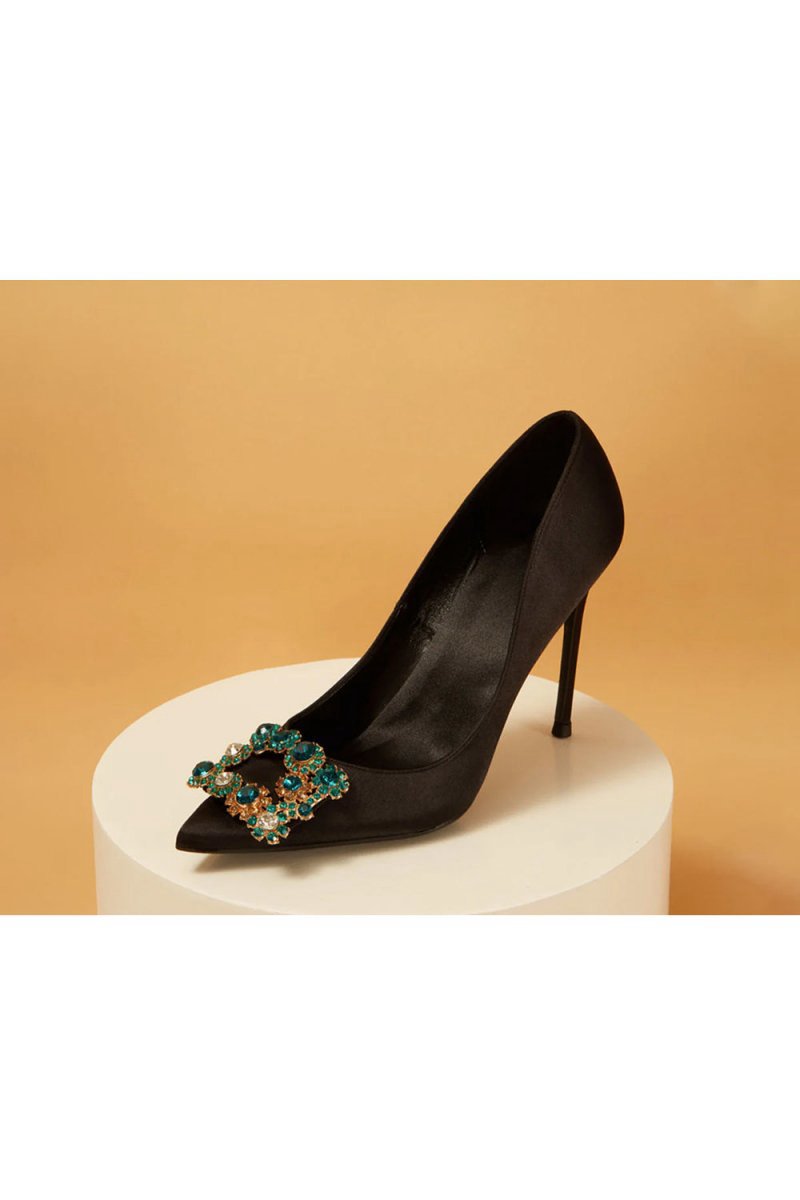 Wedding Satin Pointed Toe Rhinestones Buckle Stiletto Heel Pumps