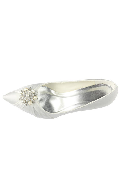 Wedding Shoes Close Toe Stiletto Heel Satin With Rhinestone Ruffles