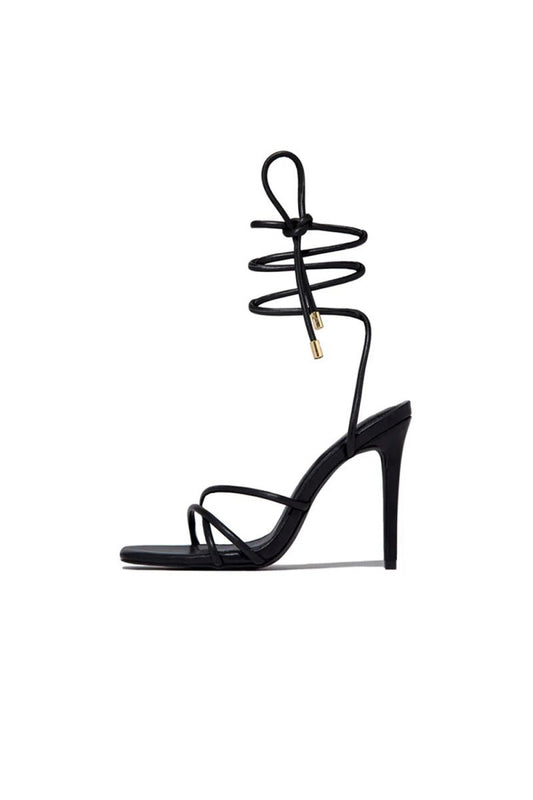 Squared Open Toe Strappy Silhouette Ankle Wrap Women Heeled Sandal