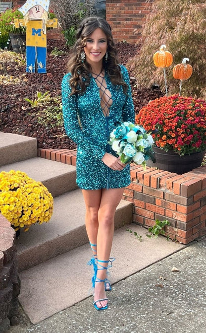 Bodycon Long Sleeve Sequins Homecoming Dresses