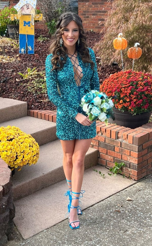 Bodycon Long Sleeve Sequins Homecoming Dresses