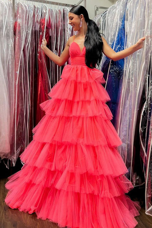 V-Neck Ruffle Tie Long Prom Gown