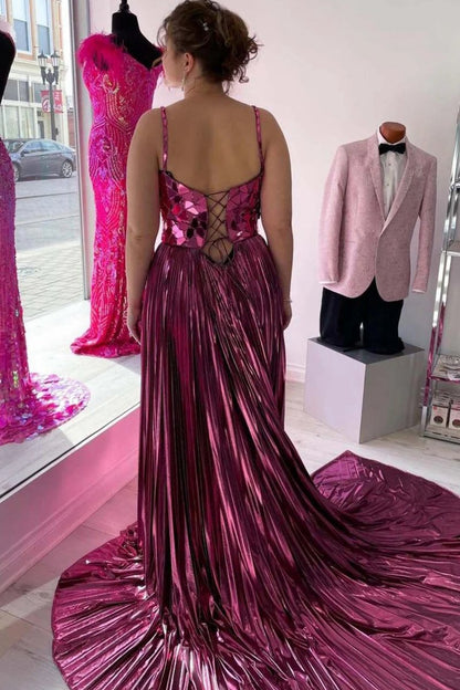 Metallic Off-the-Shoulder Pleated Prom Dresses with Broken Mirrors