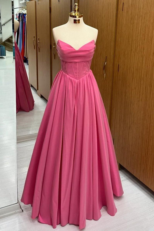 Strapless Lace-Up A-line Long Formal Dresses