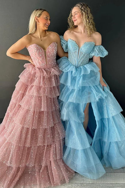 Sweetheart A-line Lace Layered Dresses with Slit