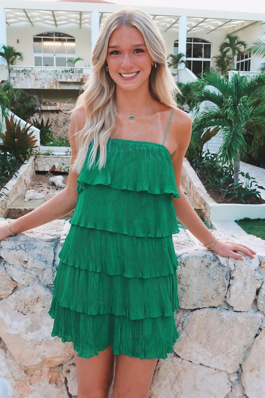 Spaghetti Strap Ruffle Tie Pleated Party Dresses