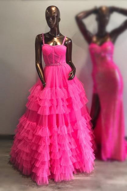 TieRuffle Sweetheart Beaded Long Prom Dresses