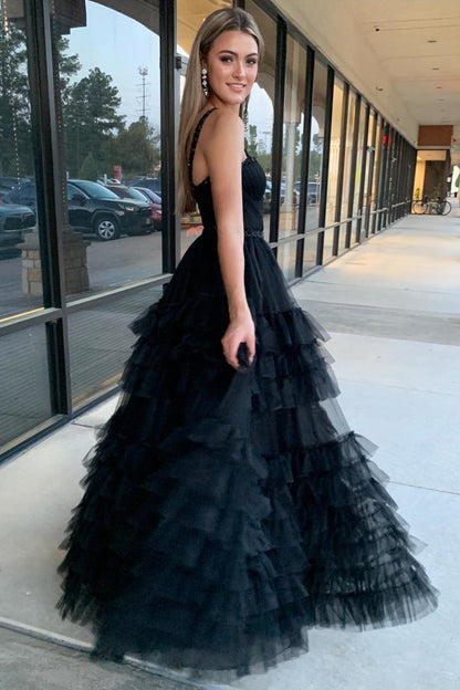 TieRuffle Sweetheart Beaded Long Prom Dresses