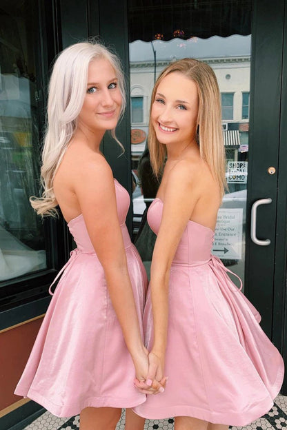 Simple A-line Strapless Short Homecoming Dresses