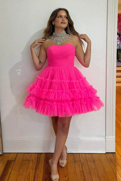 A-line Sweetheart Tulle Tie Corset Short Homecoming Dresses