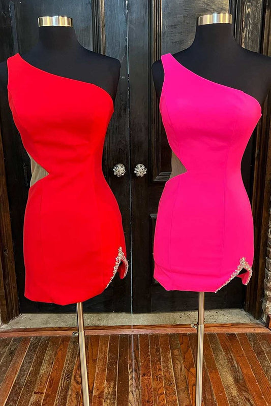 One-Shoulder Cutout Short Party Dresses with Slit