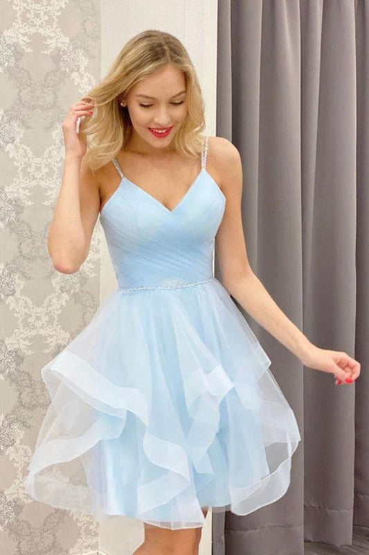 A-line V Neck Short Homecoming Dresses