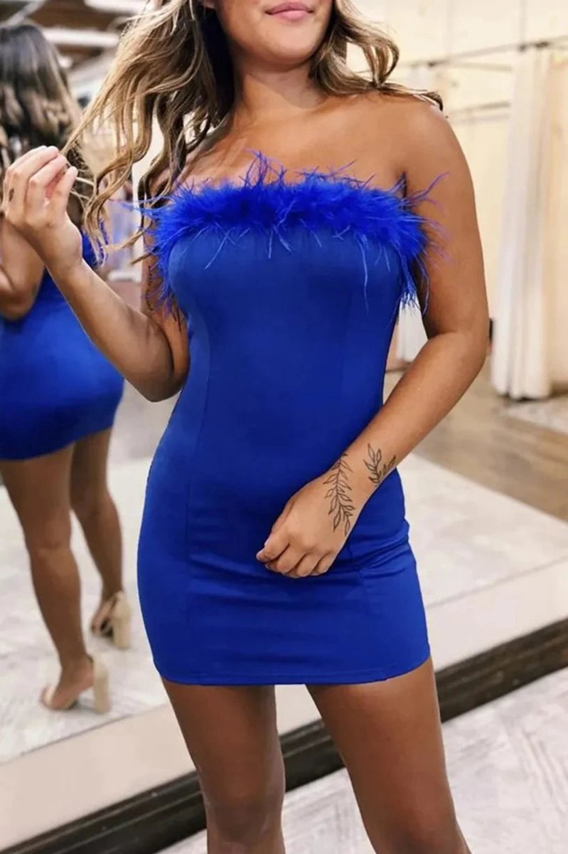 Strapless Feather Bodycon Short Party Dresses