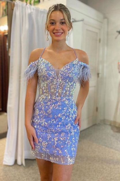Sequin-Embroidery Lace-Up Short Cocktail Dresses
