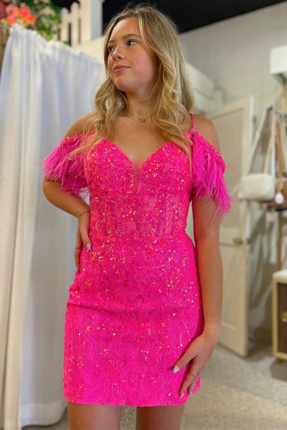 Sequin-Embroidery Lace-Up Short Cocktail Dresses