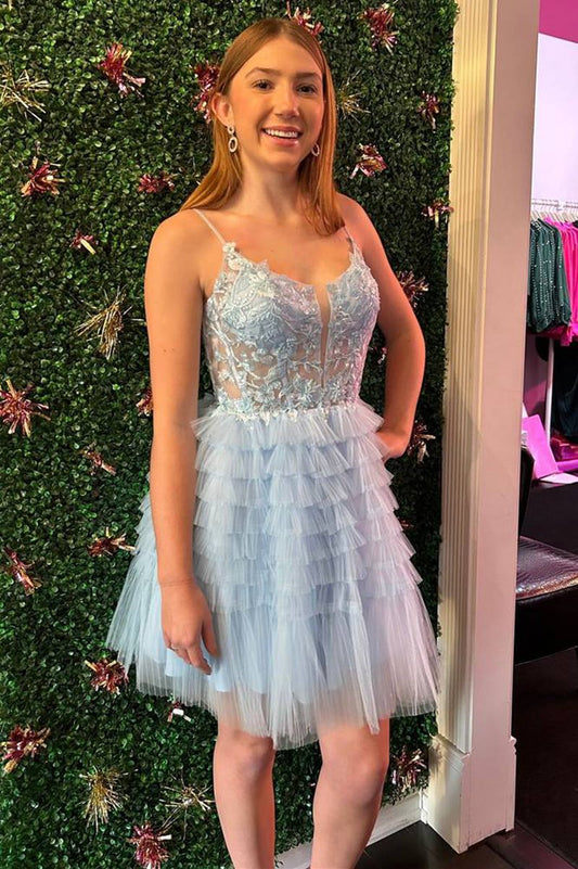 Straps Corset A-line Ruffle Homecoming Dresses