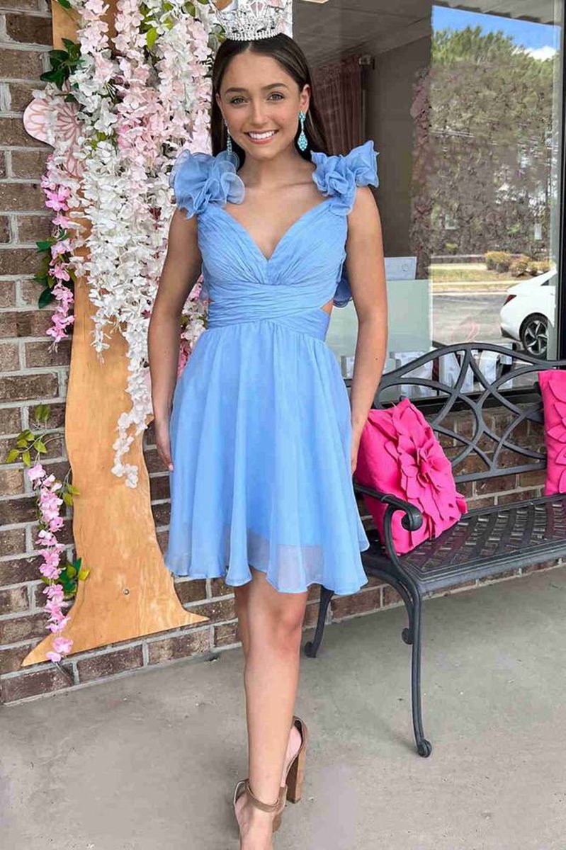 V-Neck Pleated A-line Party Dresses