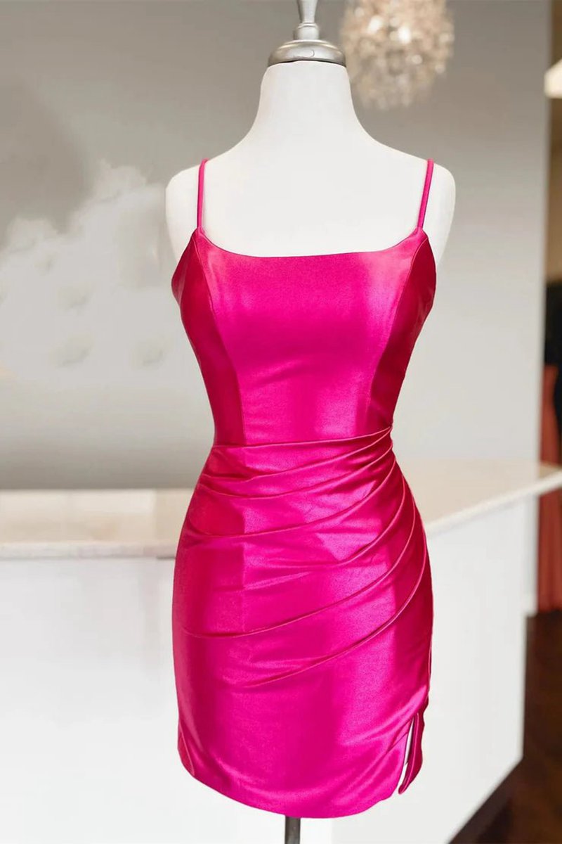 Sheath Spaghetti Straps Corset Back Short Homecoming Dresses