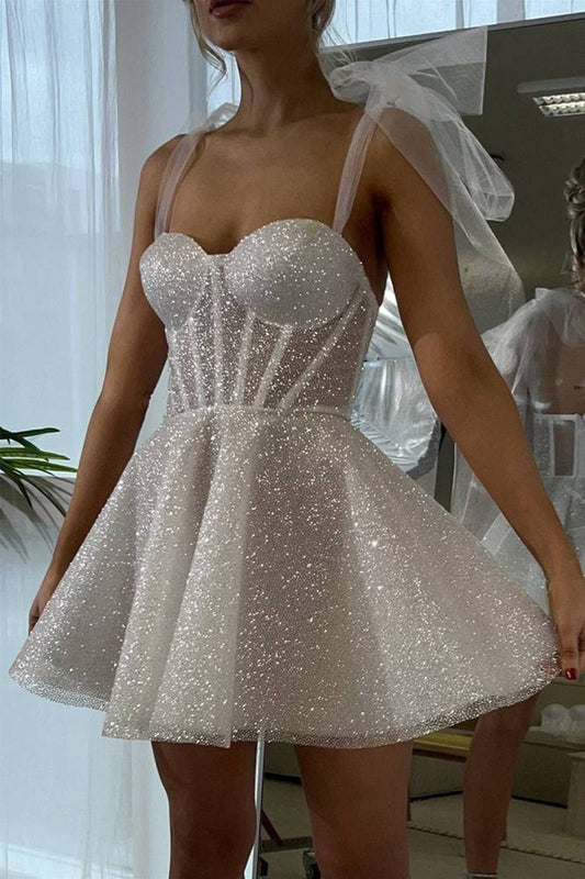 Tie Shoulder Spraying A-line Short Party Dresses