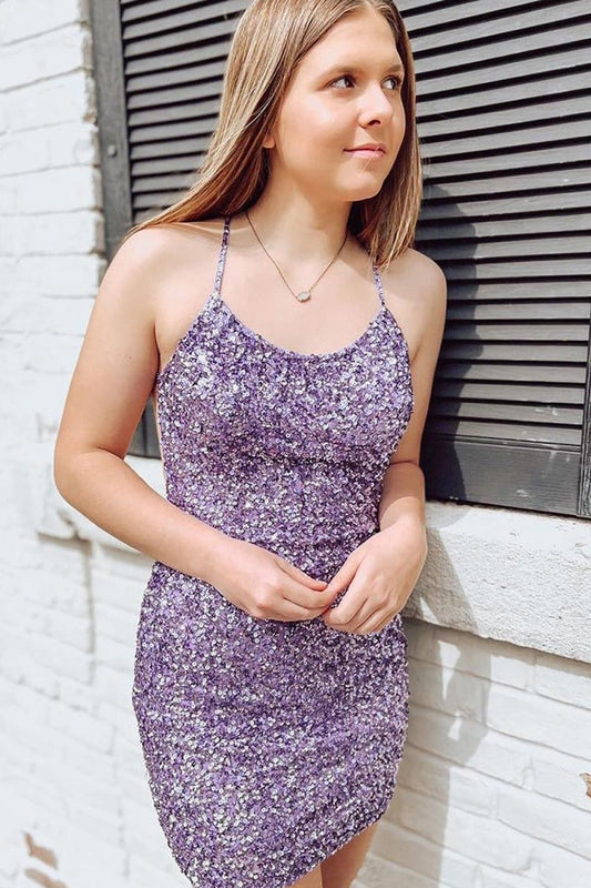 Sparkly Sequins Bodycon Homecoming Dresses with Criss Cross Back