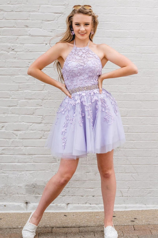 Halter Neck Short Lace Homecoming Dresses