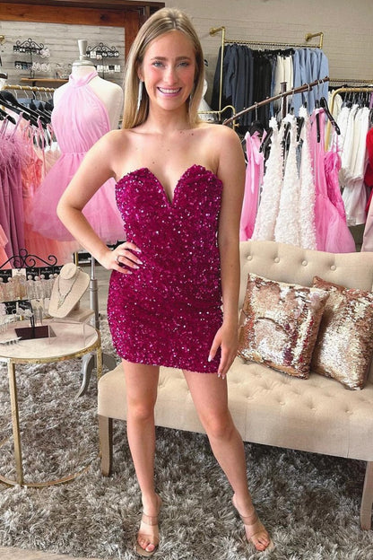 Sequin Strapless Mini Homecoming Dresses