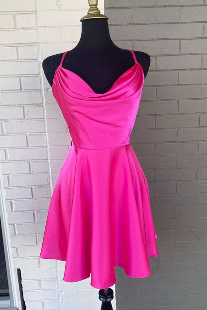 A-line Cowl Neck Lace-Up Short Homecoming Dresses