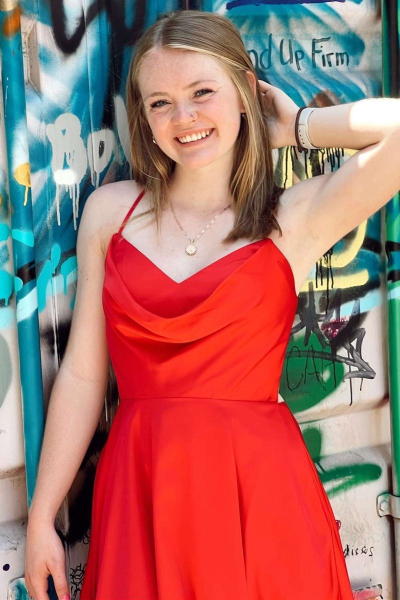 A-line Cowl Neck Lace-Up Short Homecoming Dresses