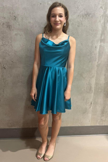 A-line Cowl Neck Lace-Up Short Homecoming Dresses
