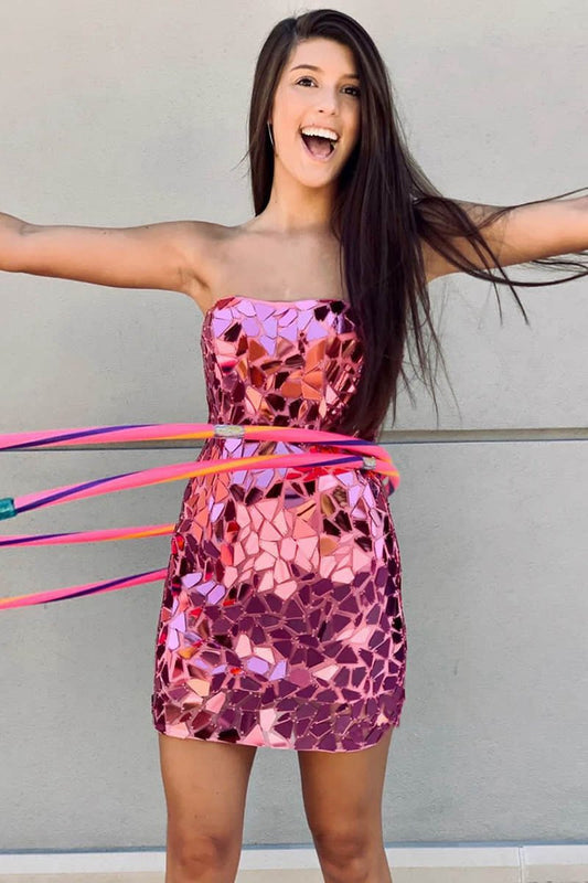 Bodycon Strapless Short homecoming Dresses with Beading