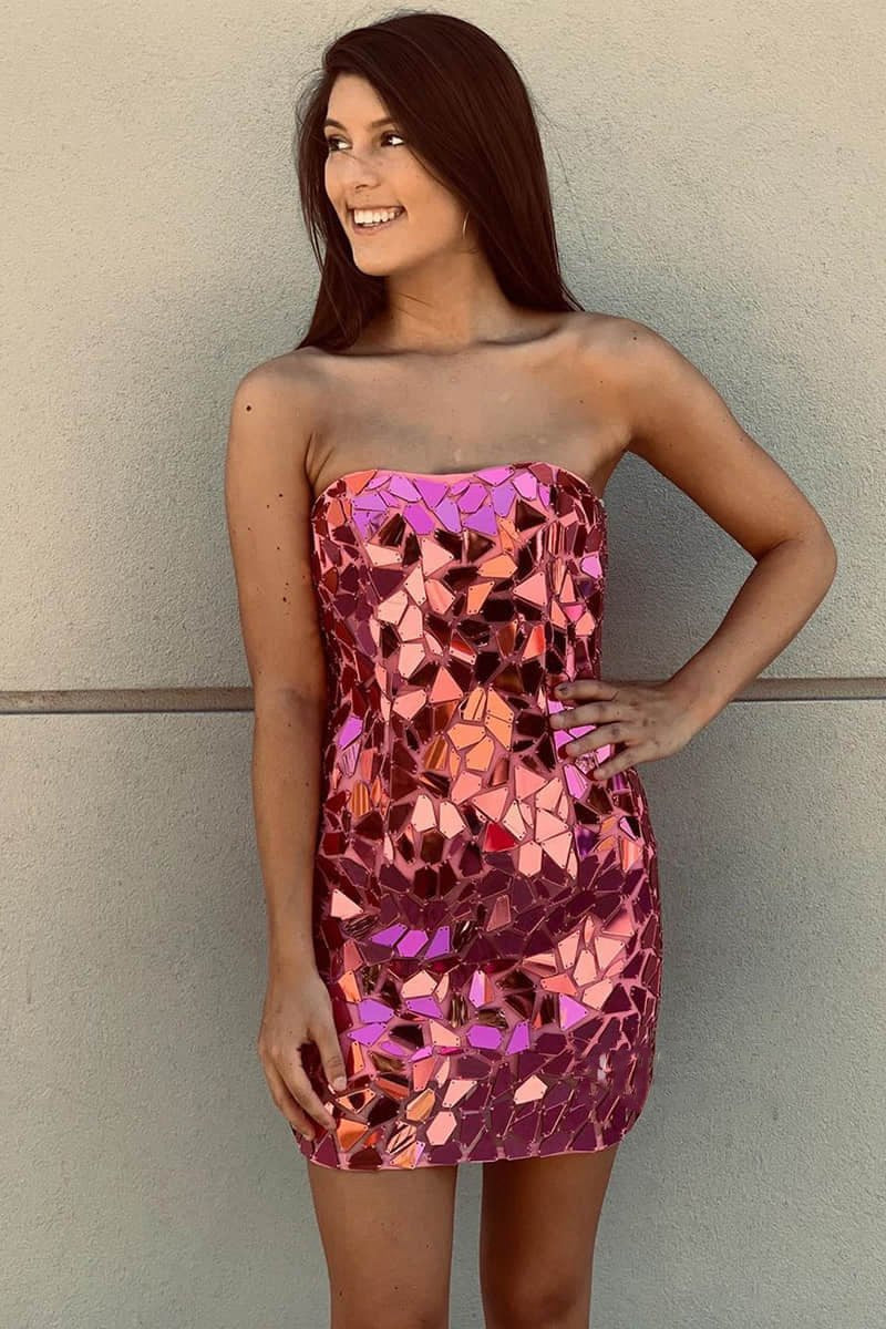 Bodycon Strapless Short homecoming Dresses with Beading