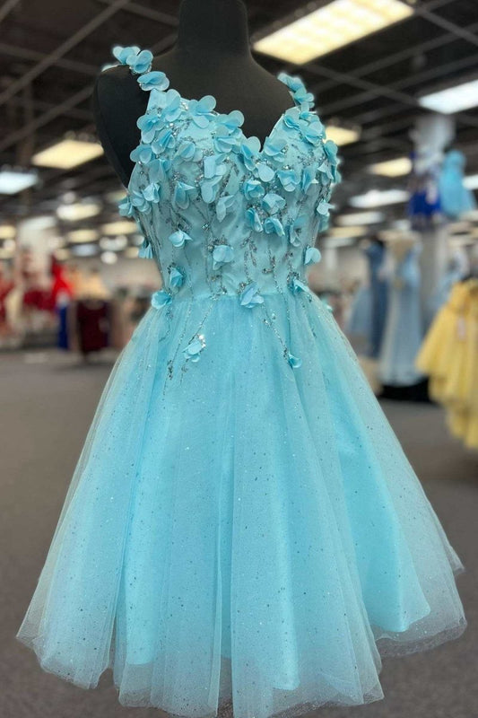 Tiffany 3D Floral Lace Sweetheart Backless A-line Short Party Dresses